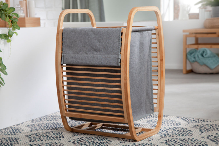 Coș de rufe LAGOON SPA 60 cm bambus natural sac detașabil gri [3]
