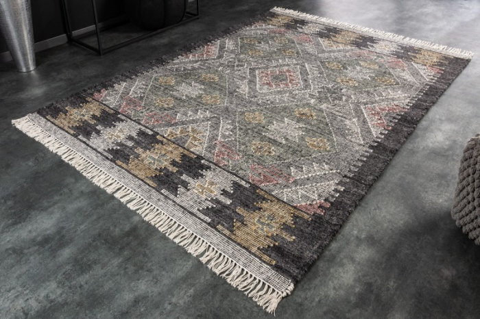 Covor din lână țesut manual ETHNO 230x160 cm model geometric colorat, gri [2]