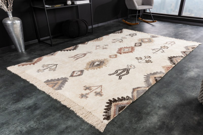 Covor ETHNO 230x160 cm cu model geometric din bumbac colorat, bej [2]