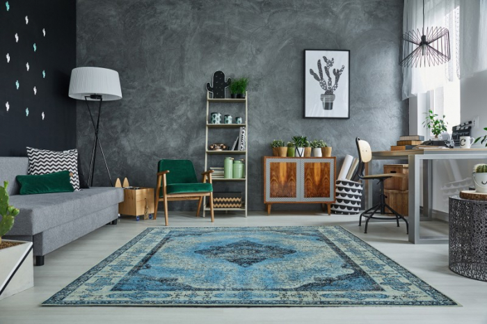 Covor oriental din bumbac PURE UNIQUE 240x160 cm cu model geometric, albastru [2]