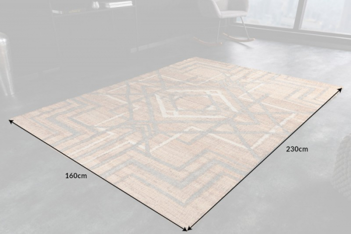 Covor țesut manual AZTECA 230x160 cm bej / gri cu modele geometrice [5]