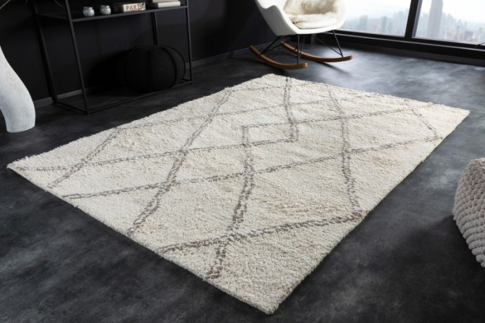 Covor țesut manual EUPHORIA 230x160 cm, bej/gri din lână cu model geometric [2]