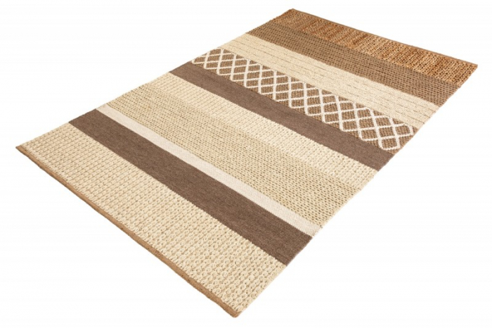 Covor tesut manual INKA 230x160 cm, maro/bej dungi din canepa si lana [4]