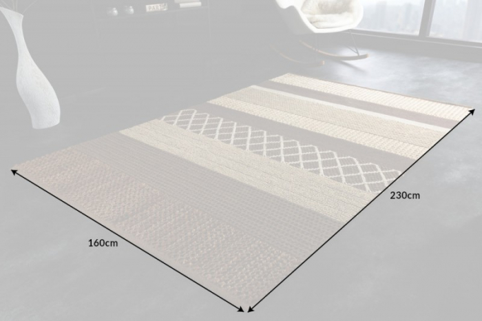 Covor tesut manual INKA 230x160 cm, maro/bej dungi din canepa si lana [5]