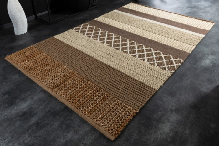 Covor tesut manual INKA 230x160 cm, maro/bej dungi din canepa si lana [2]