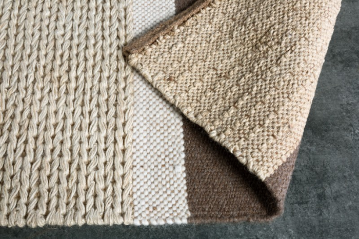 Covor tesut manual INKA 230x160 cm, maro/bej dungi din canepa si lana [3]
