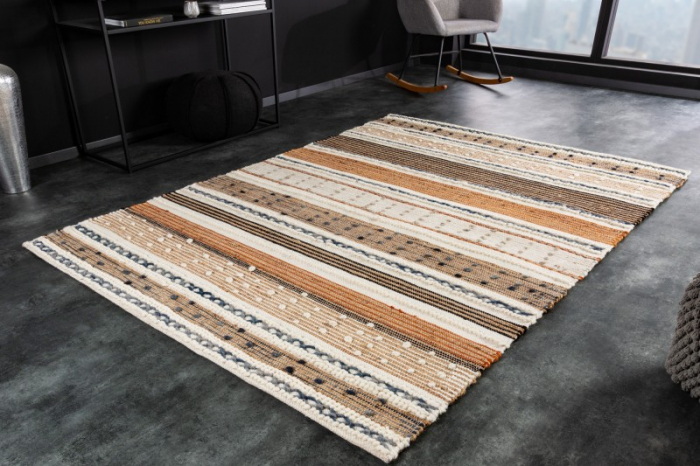 Covor țesut manual INKA 230x160 cm, model colorat cu dungi din cânepă și lână [2]