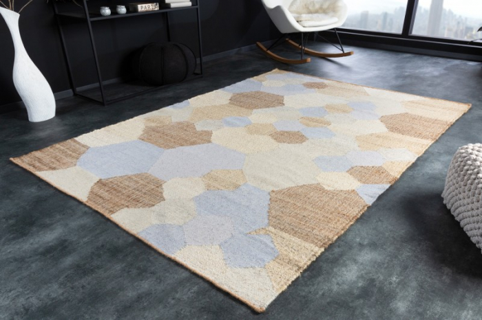 Covor țesut manual ORGANIC 230x160 cm, albastru/bej din lână  [2]