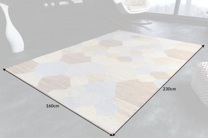Covor țesut manual ORGANIC 230x160 cm, albastru/bej din lână  [5]