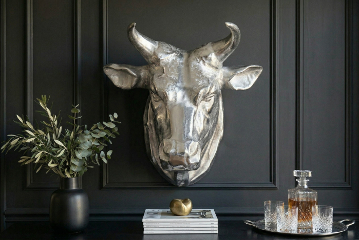 Decorațiune de perete cap de taur TORERO 65 cm argintiu [5]