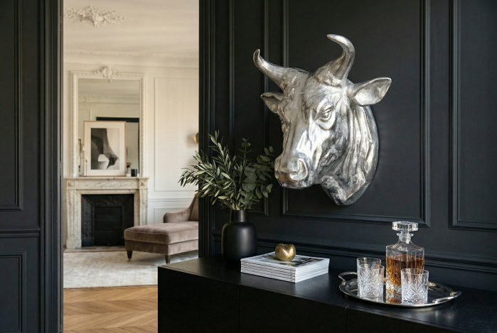 Decorațiune de perete cap de taur TORERO 65 cm argintiu [3]