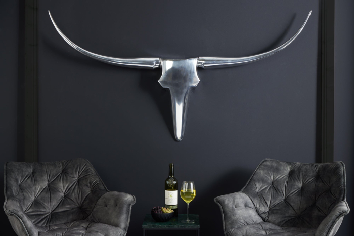 Decorațiune de perete coarne BULL 120 cm aluminiu argintiu [4]