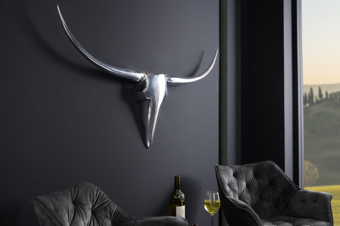 Decorațiune de perete coarne BULL 120 cm aluminiu argintiu [3]