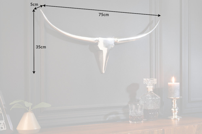 Decorațiune de perete coarne BULL 75 cm aluminiu argintiu [8]