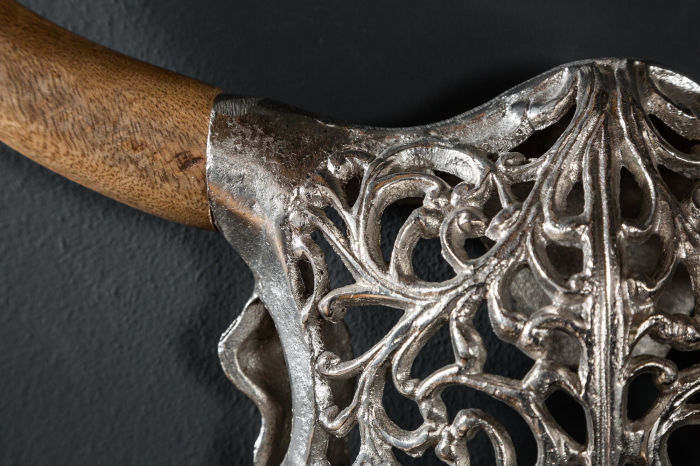 Decorațiune de perete craniu EXOTIC BULL 57 cm argintiu cu coarne din lemn de mango [6]