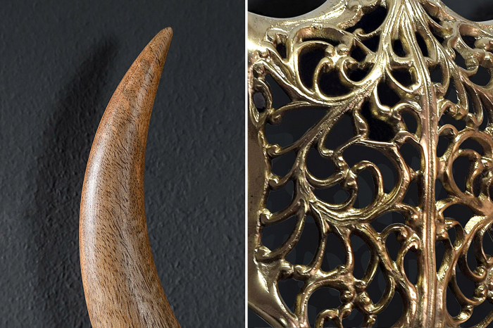 Decorațiune de perete EXOTIC BULL 60 cm din lemn de mango și metal auriu natural, realizată manual [5]