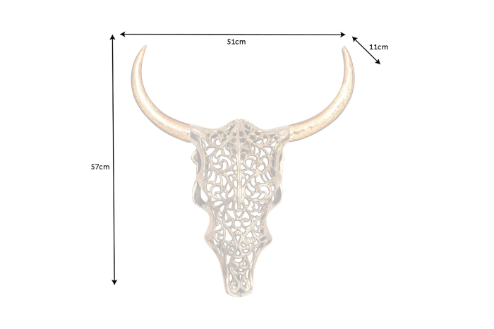 Decorațiune de perete EXOTIC BULL 60 cm din lemn de mango și metal auriu natural, realizată manual [6]