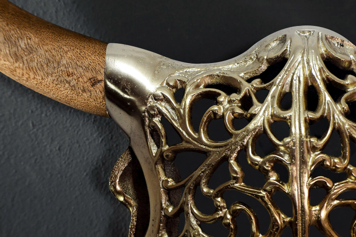 Decorațiune de perete EXOTIC BULL 60 cm din lemn de mango și metal auriu natural, realizată manual [4]