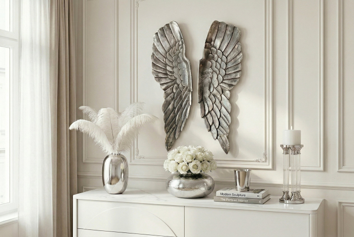 Decorațiune de perete FALLEN ANGEL 65 cm bronz argintiu antic [3]