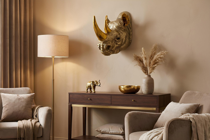 Decorațiune de perete RHINO 40 cm, realizată manual, aurie [3]