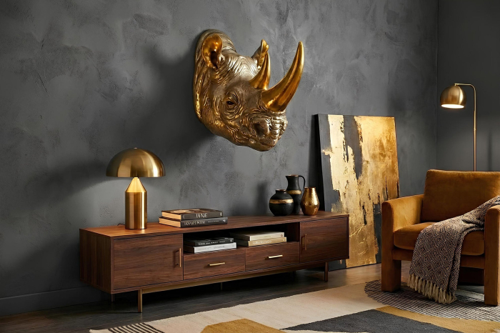Decorațiune de perete RHINO 60 cm, realizată manual, aurie [3]