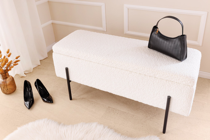 Dulap pentru bancă LOFT 100 cm, alb, cu textură bouclé [7]
