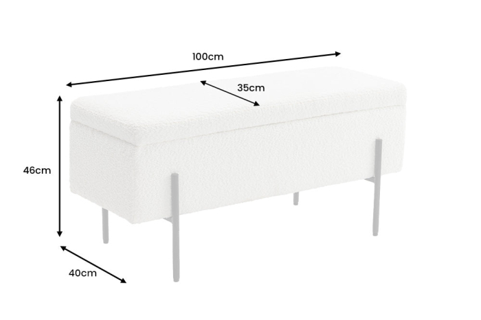 Dulap pentru bancă LOFT 100 cm, alb, cu textură bouclé [12]