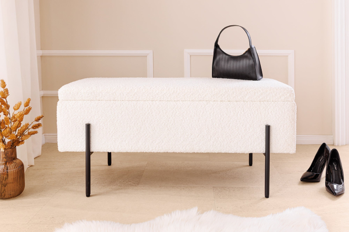 Dulap pentru bancă LOFT 100 cm, alb, cu textură bouclé [4]