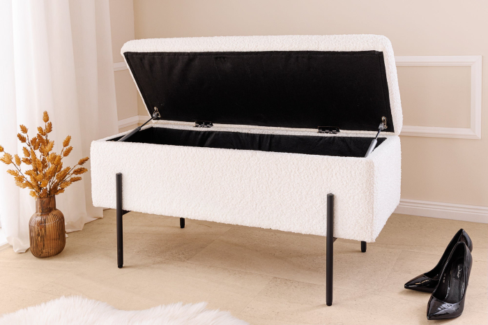 Dulap pentru bancă LOFT 100 cm, alb, cu textură bouclé [5]