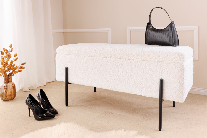 Dulap pentru bancă LOFT 100 cm, alb, cu textură bouclé [8]
