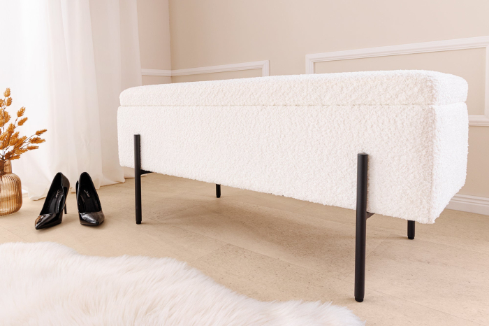 Dulap pentru bancă LOFT 100 cm, alb, cu textură bouclé [3]