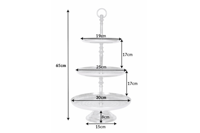 Etagere ORIENT 65 cm, 3 tăvi, cu efect de ciocănitură, argintiu [9]