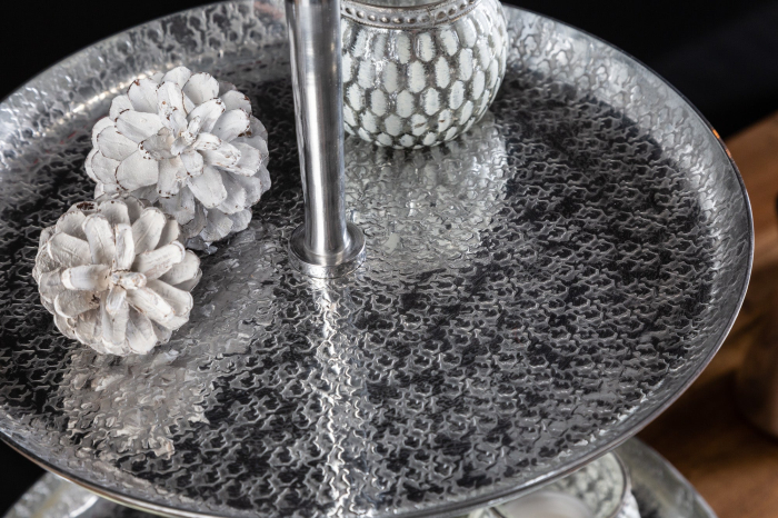 Etagere ORIENT 65 cm, 3 tăvi, cu efect de ciocănitură, argintiu [6]