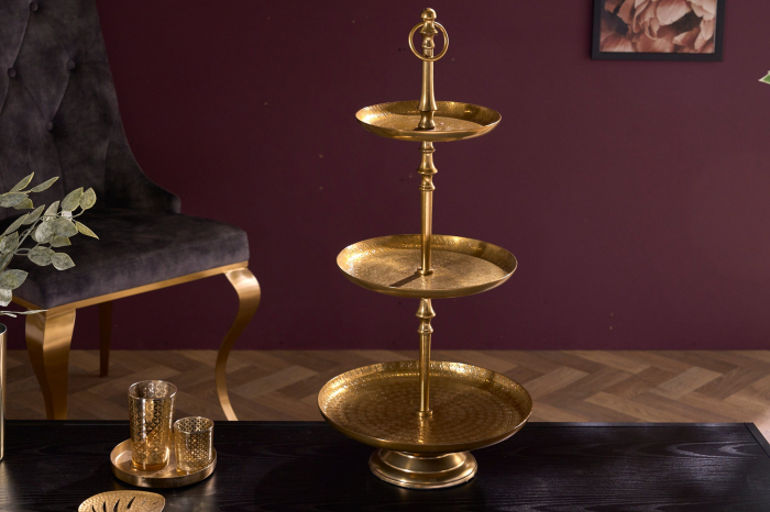 Etagere ORIENT 65 cm, 3 tăvi, cu efect de lovitură de ciocan, auriu [4]