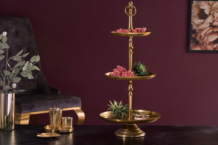 Etagere ORIENT 65 cm, 3 tăvi, cu efect de lovitură de ciocan, auriu [3]