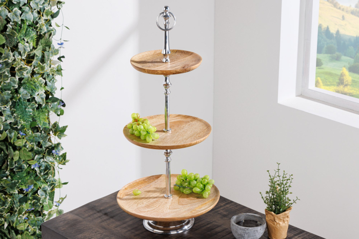 Etajeră decorativă PURE NATURE 70 cm, 3 tăvi, lemn de mango [4]