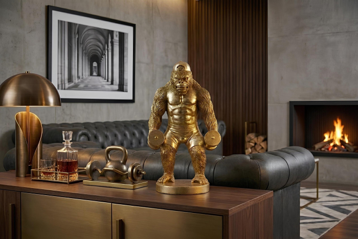 Figurină decorativă KING APE 35 cm, gorilă aurie, realizată manual [3]