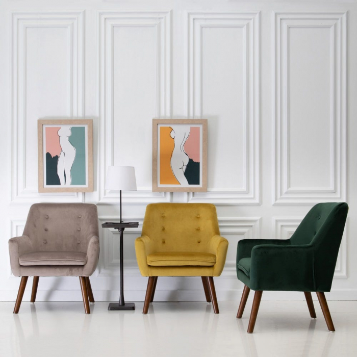 Fotoliu Brik cu tapițerie din catifea și din lemn de pin 67 X 67 X 81,50 CM, verde [2]