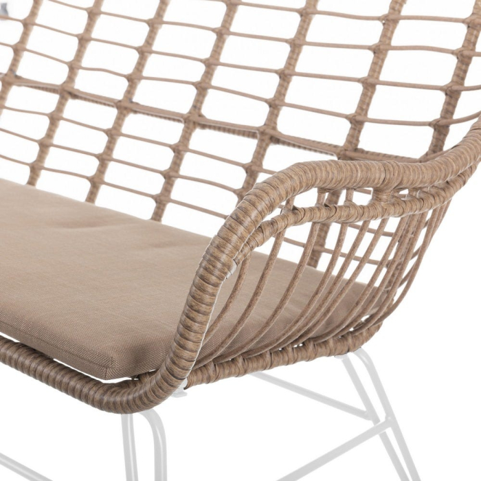 Canapea de exterior cu 2 locuri din rattan, cadru alb 121 x 62 x 76 cm [3]