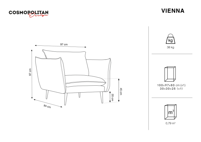 Fotoliu Vienna cu tapiterie din catifea [7]