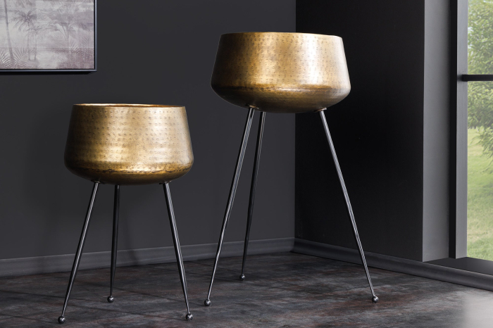 Ghiveci FLOWERS set de 2 rame negre cu efect de ciocan din alamă [5]