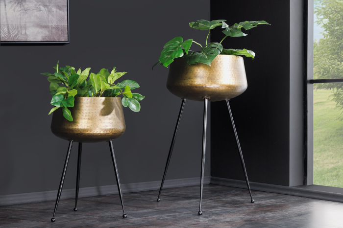 Ghiveci FLOWERS set de 2 rame negre cu efect de ciocan din alamă [3]