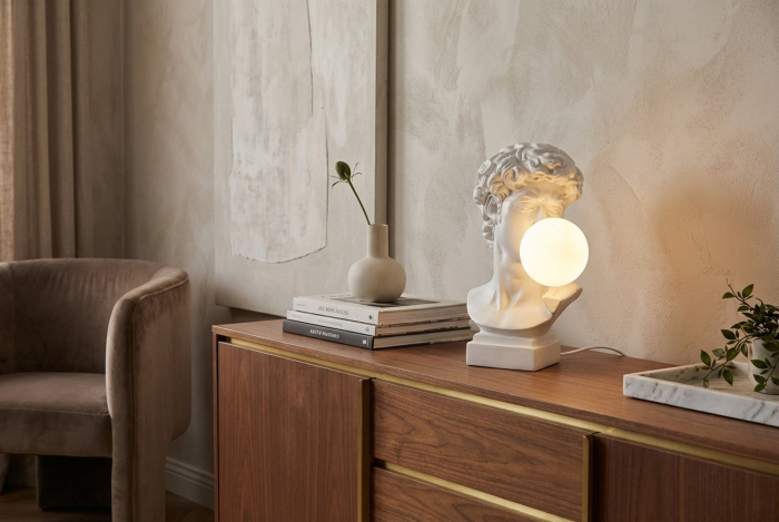 Lampă de masă alba,DAVID bust 30cm cu glob  [3]