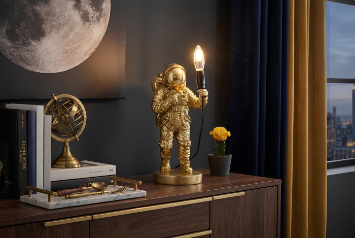 Lampă de masă ASTRONAUT 37cm sculptură lucrată manual aurie [3]