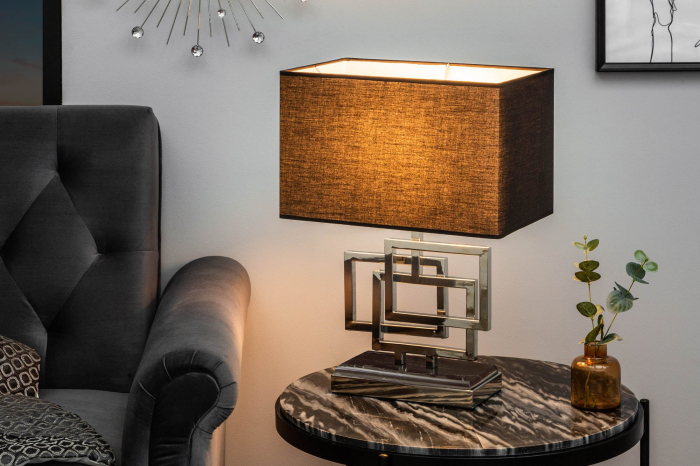Lampă de masă ATLANTIS 56cm argintie cu abajur din material textil negru [3]
