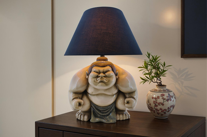 Lampă de masă bej,SUMO 50cm,abajur negru [3]