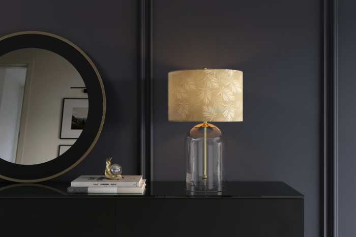 Lampă de masă CLASSICO 50cm abajur alb auriu sticlă transparentă  [3]