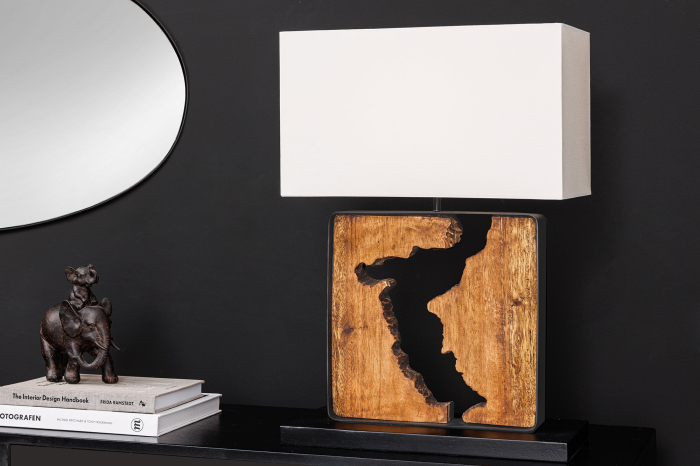 Lampă de masă DESIGNED BY NATURE 60cm, lemn de raintree negru natural cu abajur alb, lucrată manual [6]
