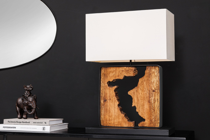 Lampă de masă DESIGNED BY NATURE 60cm, lemn de raintree negru natural cu abajur alb, lucrată manual [4]