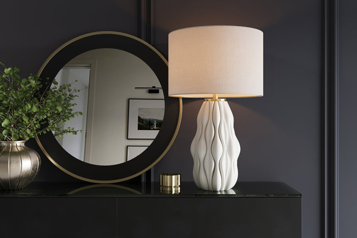 Lampă de masă ELEGANCIA 65cm, ceramică alb-auriu, cu abajur alb  [3]